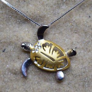 Sterling Silver Sea Turtle Beach Necklace 2 Sizes